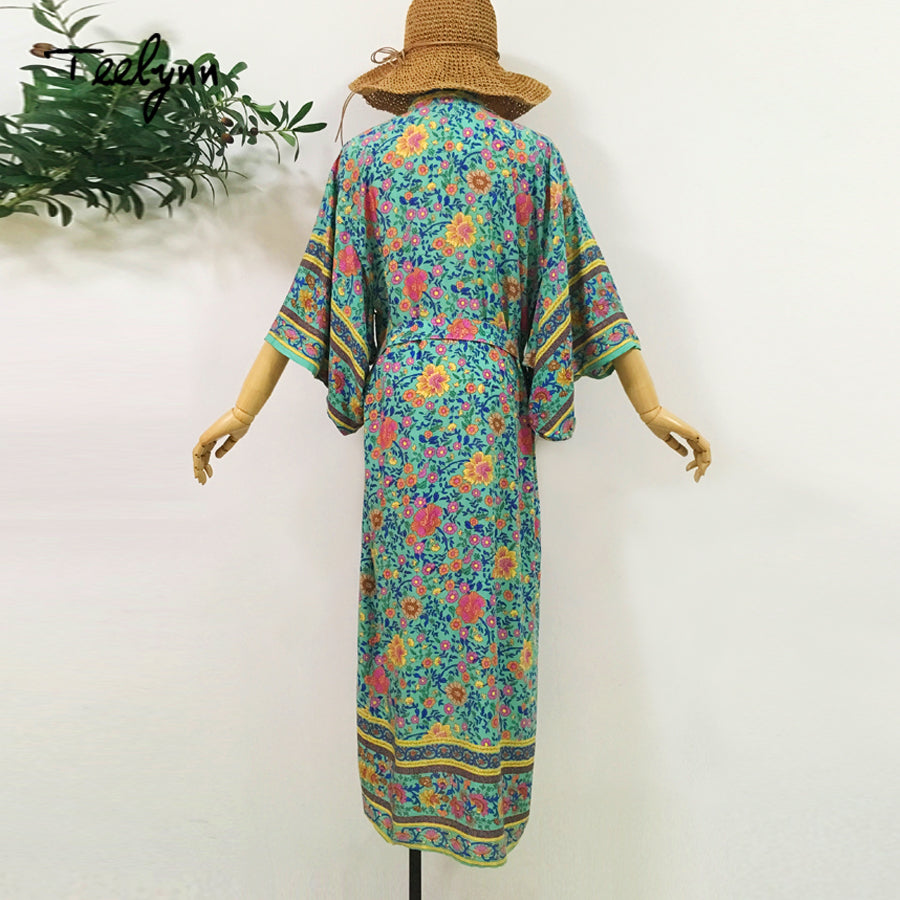 V-neck beach cover-up | Vacation beach robe | Kimono