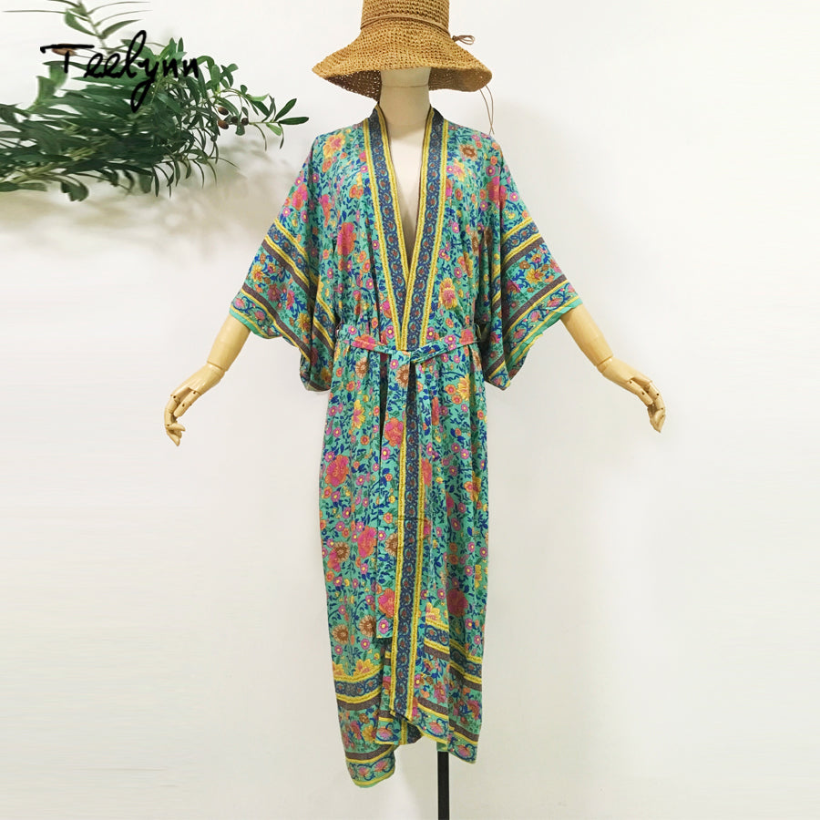 V-neck beach cover-up | Vacation beach robe | Kimono