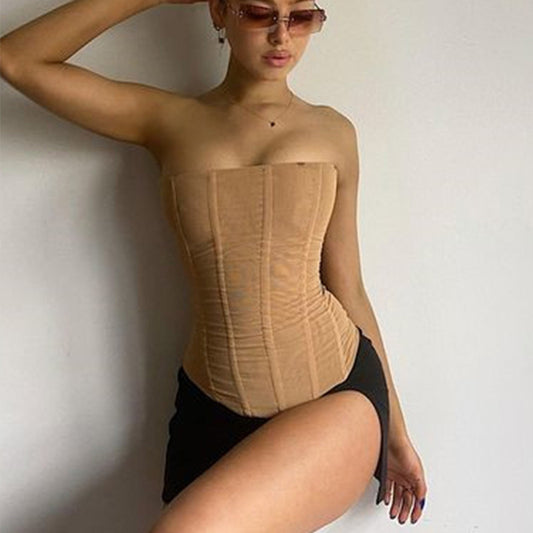 Skinny Sleeveless Tube Top | Women Summer New Mesh Crop | Corset Tank Party